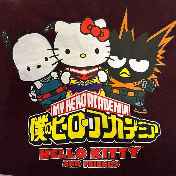 My Hero Academia Hello Kitty and Friends Burgundy‎ Kangaroo Pocket Hoodie Large - Picture 1 of 6